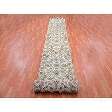 Load image into Gallery viewer, 2&#39;7&quot;x19&#39;9&quot; Chantilly Lace White, Hand Knotted Rajasthan Soft Pile Silk and Wool All Over Leaf Design, Thick and Plush Oriental XL Runner Rug FWR452232