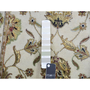 2'7"x19'9" Chantilly Lace White, Hand Knotted Rajasthan Soft Pile Silk and Wool All Over Leaf Design, Thick and Plush Oriental XL Runner Rug FWR452232