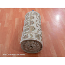 Load image into Gallery viewer, 2&#39;7&quot;x19&#39;9&quot; Chantilly Lace White, Hand Knotted Rajasthan Soft Pile Silk and Wool All Over Leaf Design, Thick and Plush Oriental XL Runner Rug FWR452232