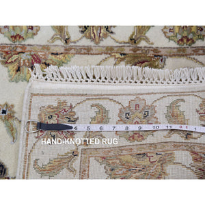 2'7"x19'9" Chantilly Lace White, Hand Knotted Rajasthan Soft Pile Silk and Wool All Over Leaf Design, Thick and Plush Oriental XL Runner Rug FWR452232