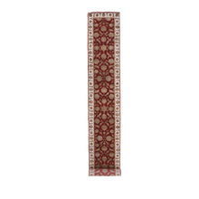 Load image into Gallery viewer, 2&#39;7&quot;x20&#39;4&quot; Currant Red, Rajasthan Design and All Over Leaf Elements, Hand Knotted Wool and Silk, Thick and Plush Soft Pile, Oriental XL Runner Rug FWR452244