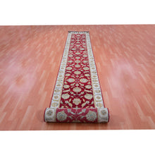 Load image into Gallery viewer, 2&#39;7&quot;x20&#39;4&quot; Currant Red, Rajasthan Design and All Over Leaf Elements, Hand Knotted Wool and Silk, Thick and Plush Soft Pile, Oriental XL Runner Rug FWR452244