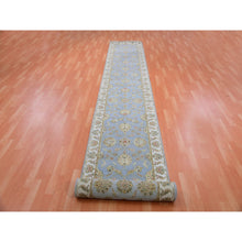 Load image into Gallery viewer, 2&#39;8&quot;x17&#39;1&quot; Amsterdam Blue, Hand Knotted, Soft Pile, Wool and Silk, All Over Leaf Design, Rajasthan Thick and Plush, Oriental XL Runner Rug FWR452256