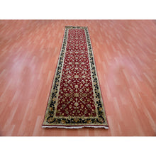 Load image into Gallery viewer, 2&#39;9&quot;x12&#39;3&quot; Barn Red With Black Border, Wool and Silk Hand Knotted, Rajasthan All Over Leaf Design Thick and Plush, Runner Oriental Rug FWR452268