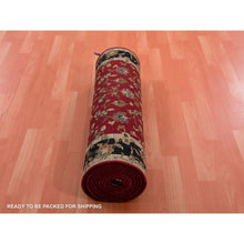 Load image into Gallery viewer, 2&#39;9&quot;x12&#39;3&quot; Barn Red With Black Border, Wool and Silk Hand Knotted, Rajasthan All Over Leaf Design Thick and Plush, Runner Oriental Rug FWR452268