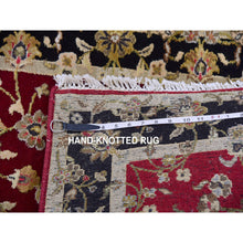 Load image into Gallery viewer, 2&#39;9&quot;x12&#39;3&quot; Barn Red With Black Border, Wool and Silk Hand Knotted, Rajasthan All Over Leaf Design Thick and Plush, Runner Oriental Rug FWR452268