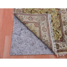 Load image into Gallery viewer, 3&#39;x12&#39;1&quot; Bitter Lemon Green, Thick and Plush Wool and Silk, Hand Knotted Rajasthan All Over Leaf Design, Runner Oriental Rug FWR452274