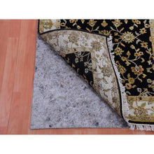 Load image into Gallery viewer, 3&#39;1&quot;x12&#39;2&quot; Pitch Black and Incredible White, Thick and Plush, Rajasthan Wool and Silk All Over Leaf Design, Hand Knotted Runner Oriental Rug FWR452286