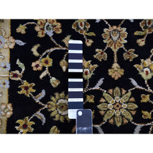 Load image into Gallery viewer, 3&#39;1&quot;x12&#39;2&quot; Pitch Black and Incredible White, Thick and Plush, Rajasthan Wool and Silk All Over Leaf Design, Hand Knotted Runner Oriental Rug FWR452286