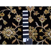 Load image into Gallery viewer, 3&#39;1&quot;x12&#39;2&quot; Caviar Black, Wool and Silk Rajasthan Design Thick and Plush, All Over Leaf Pattern, Hand Knotted Oriental Runner Rug FWR452304