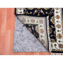 Load image into Gallery viewer, 2&#39;6&quot;x10&#39; Oyster Black, Hand Knotted Wool and Silk Rajasthan Design With All Over Leaf Motifs, Thick and Plush Oriental Runner Rug FWR452316