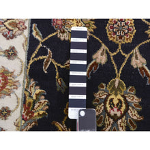 Load image into Gallery viewer, 2&#39;6&quot;x10&#39; Oyster Black, Hand Knotted Wool and Silk Rajasthan Design With All Over Leaf Motifs, Thick and Plush Oriental Runner Rug FWR452316