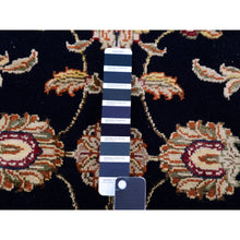 Load image into Gallery viewer, 2&#39;7&quot;x10&#39;3&quot; Smoky Black With Toque White, Rajasthan Leaf Design Silk and Wool, Hand Knotted Thick and Plush, Runner Oriental Rug FWR452322