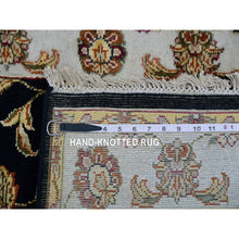 Load image into Gallery viewer, 2&#39;7&quot;x9&#39;10&quot; Licorice Black and Alabaster White, Thick and Plush Wool and Silk, Hand Knotted Rajasthan All Over Leaf Design, Runner Oriental Rug FWR452328