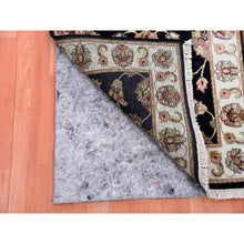 Load image into Gallery viewer, 2&#39;6&quot;x9&#39;10&quot; Raisin Black With Ivory Border, Hand Knotted Rajasthan Design Wool and Silk With All Over Leaf Pattern, Thick and Plush, Runner Oriental Rug FWR452334