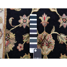 Load image into Gallery viewer, 2&#39;6&quot;x9&#39;10&quot; Raisin Black With Ivory Border, Hand Knotted Rajasthan Design Wool and Silk With All Over Leaf Pattern, Thick and Plush, Runner Oriental Rug FWR452334