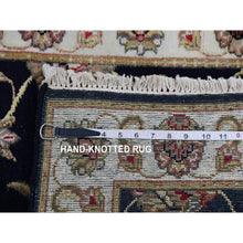 Load image into Gallery viewer, 2&#39;6&quot;x9&#39;10&quot; Raisin Black With Ivory Border, Hand Knotted Rajasthan Design Wool and Silk With All Over Leaf Pattern, Thick and Plush, Runner Oriental Rug FWR452334