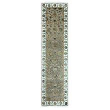 Load image into Gallery viewer, 2&#39;6&quot;x10&#39;1&quot; Amphora Brown and Daisy White, Rajasthan Wool and Silk Leaf Design, Thick and Plush, Hand Knotted Runner Oriental Rug FWR452352