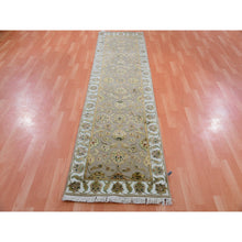 Load image into Gallery viewer, 2&#39;6&quot;x10&#39;1&quot; Amphora Brown and Daisy White, Rajasthan Wool and Silk Leaf Design, Thick and Plush, Hand Knotted Runner Oriental Rug FWR452352