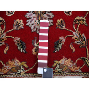 2'6"x8'2" Syrah Red With Silky White, Rajasthan Hand Knotted All Over Leaf Pattern, Thick and Plush, Oriental Wool and Silk Runner Rug FWR452394