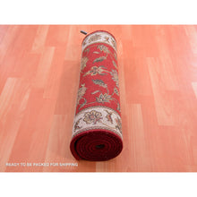 Load image into Gallery viewer, 2&#39;6&quot;x8&#39;2&quot; Syrah Red With Silky White, Rajasthan Hand Knotted All Over Leaf Pattern, Thick and Plush, Oriental Wool and Silk Runner Rug FWR452394