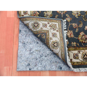 3'x5'2" Magnet Gray, Hand Knotted Wool and Silk, Rajasthan With Thick and Plush All Over Leaf Design, Oriental Rug FWR452418