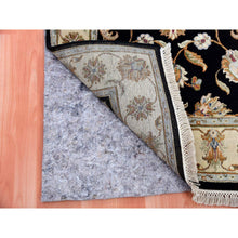 Load image into Gallery viewer, 3&#39;x5&#39;1&quot; Pitch Black With Grant Beige, Wool and Silk, Rajasthan with All Over Leaf Design, Hand Knotted, Thick and Plush Oriental Rug FWR452430