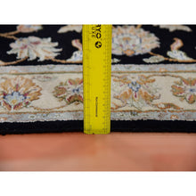 Load image into Gallery viewer, 3&#39;x5&#39;1&quot; Pitch Black With Grant Beige, Wool and Silk, Rajasthan with All Over Leaf Design, Hand Knotted, Thick and Plush Oriental Rug FWR452430