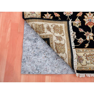 3'x4'9" Grease Black, Rajasthan All Over Leaf Design, Thick and Plush, Soft Pile, Hand Knotted Wool and Silk, Oriental Rug FWR452436