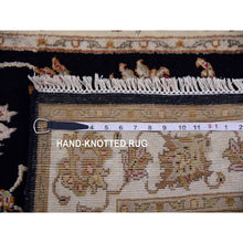 Load image into Gallery viewer, 3&#39;x4&#39;9&quot; Grease Black, Rajasthan All Over Leaf Design, Thick and Plush, Soft Pile, Hand Knotted Wool and Silk, Oriental Rug FWR452436