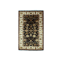 Load image into Gallery viewer, 3&#39;x5&#39;2&quot; Slate Black and Dove White, Thick and Plush Soft Pile, Hand Knotted Wool and Silk, Rajasthan Design With All Over Leaf Motifs, Oriental Rug FWR452448