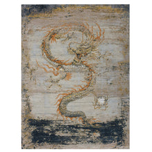 Load image into Gallery viewer, 9&#39;x12&#39;2&quot; Parchment Beige with Honey Gold, Antique Chinese Inspired, Dragon Design, 100% Wool, Hand Knotted, Oriental Rug FWR452484