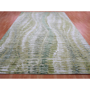 10'x14'4" Hemlock and Arbusto Green, 100% Silk, Hand Knotted, Crocodile Safari Design, Oriental Rug FWR452520