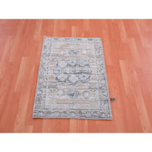 Load image into Gallery viewer, 2&#39;x3&#39; Warm Gray, Hand Knotted Khotan Design, Silk with Textured Wool, Oriental Mat Rug FWR452598