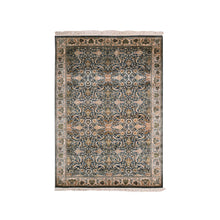 Load image into Gallery viewer, 4&#39;1&quot;x6&#39; Graphite Blue, Pure Silk, 400 KPSI, Genuine Kashmir, Hand Knotted All Over Design, Intricate Pattern, Dense weave, Oriental Rug FWR452616