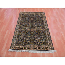 Load image into Gallery viewer, 4&#39;1&quot;x6&#39; Graphite Blue, Pure Silk, 400 KPSI, Genuine Kashmir, Hand Knotted All Over Design, Intricate Pattern, Dense weave, Oriental Rug FWR452616