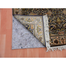 Load image into Gallery viewer, 4&#39;1&quot;x6&#39; Graphite Blue, Pure Silk, 400 KPSI, Genuine Kashmir, Hand Knotted All Over Design, Intricate Pattern, Dense weave, Oriental Rug FWR452616