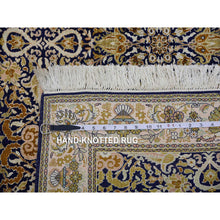 Load image into Gallery viewer, 4&#39;1&quot;x6&#39; Graphite Blue, Pure Silk, 400 KPSI, Genuine Kashmir, Hand Knotted All Over Design, Intricate Pattern, Dense weave, Oriental Rug FWR452616