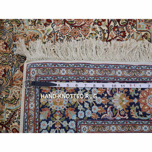 4'1"x6'1" Tobacco Brown, Hand Knotted Genuine Kashmir All Over Design, Intricate Pattern, 100% Silk, 400 KPSI, Dense Weave, Oriental Rug FWR452622