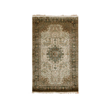 Load image into Gallery viewer, 3&#39;x5&#39;5&quot; Cornsilk White, Kashmir Pure Silk, 400 KPSI, Intricate Medallion Design, Soft to The Touch, Hand Knotted Oriental Rug FWR452628