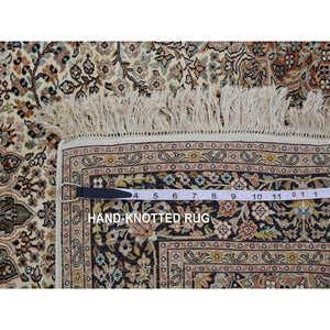 3'x5'5" Cornsilk White, Kashmir Pure Silk, 400 KPSI, Intricate Medallion Design, Soft to The Touch, Hand Knotted Oriental Rug FWR452628