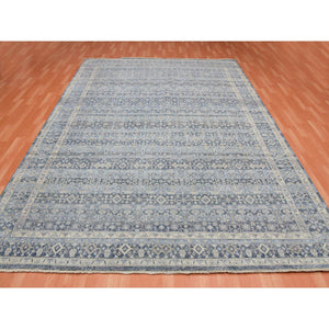 9'x12'2" Early Blue, Abrash Motif, Zero Pile, 100% Wool, Small Intricate Herat Mahi Design, Repetitive All Over Oriental Rug FWR452646