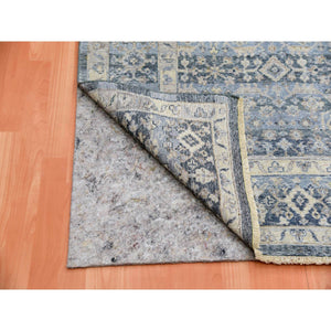 9'x12'2" Early Blue, Abrash Motif, Zero Pile, 100% Wool, Small Intricate Herat Mahi Design, Repetitive All Over Oriental Rug FWR452646