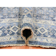 Load image into Gallery viewer, 9&#39;x12&#39;2&quot; Early Blue, Abrash Motif, Zero Pile, 100% Wool, Small Intricate Herat Mahi Design, Repetitive All Over Oriental Rug FWR452646