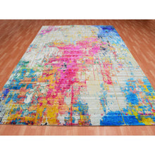 Load image into Gallery viewer, 8&#39;10&quot;x12&#39;2&quot; Fandango Pink, Pop Of Colors, Modern Hand Knotted Sari Silk, Painters Palette Design, Oriental Rug FWR452652