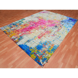 8'10"x12'2" Fandango Pink, Pop Of Colors, Modern Hand Knotted Sari Silk, Painters Palette Design, Oriental Rug FWR452652