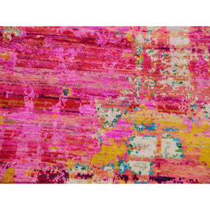 8'10"x12'2" Fandango Pink, Pop Of Colors, Modern Hand Knotted Sari Silk, Painters Palette Design, Oriental Rug FWR452652