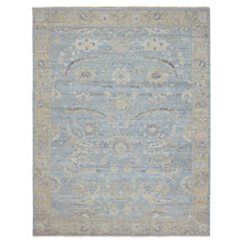 Load image into Gallery viewer, 9&#39;1&quot;x11&#39;6&quot; Columbia Blue, Cropped Thin, Washed Out, Antiqued Zeigler Mahal with Zero Pile, Hand Knotted, 100% Wool, Oriental Rug FWR452802