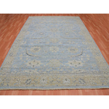 Load image into Gallery viewer, 9&#39;1&quot;x11&#39;6&quot; Columbia Blue, Cropped Thin, Washed Out, Antiqued Zeigler Mahal with Zero Pile, Hand Knotted, 100% Wool, Oriental Rug FWR452802