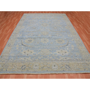 9'1"x11'6" Columbia Blue, Cropped Thin, Washed Out, Antiqued Zeigler Mahal with Zero Pile, Hand Knotted, 100% Wool, Oriental Rug FWR452802